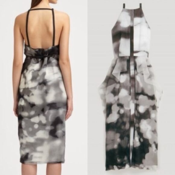 Rachel Comey Aten Silk Watercolor Dress 4 Square Neckline Organza Ruffle - Picture 1 of 11